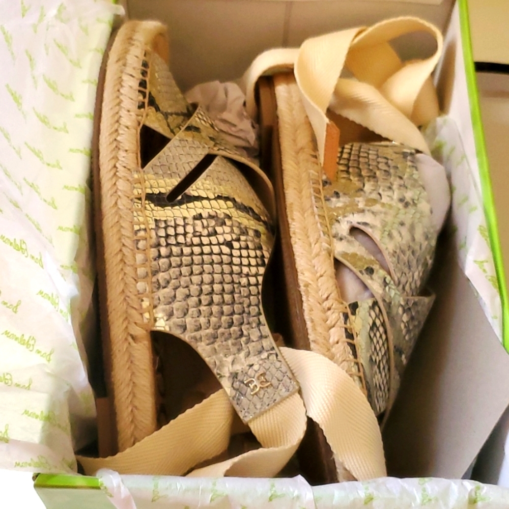 Sam Edelman Snake Print Espadrilles - Beige and Gold